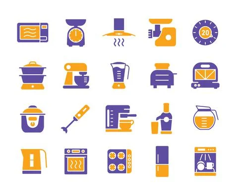 Kitchen appliances electronic equipment vector icon set Stock Illustration