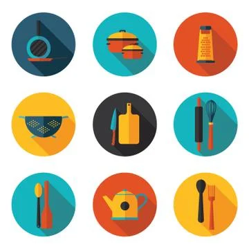 Kitchen appliances flat icons Stock Illustration