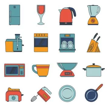Kitchen appliances icons flat Illustrazione stock