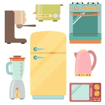 Kitchen appliances icons set, kitchenware equipment Stock Illustration
