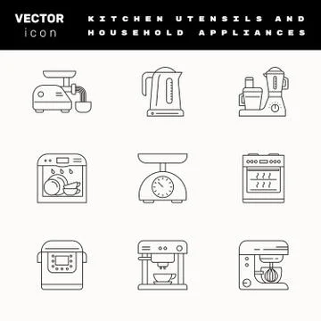 Kitchen appliances. linear icon set Stock Illustration