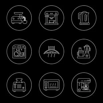 Kitchen appliances. linear icon set Stock Illustration