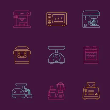 Kitchen appliances. linear icon set Stock Illustration