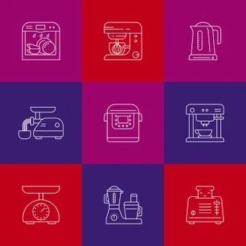 Kitchen appliances. linear icon set Ilustração Stock