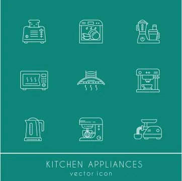Kitchen appliances. linear icon set Stock Illustration