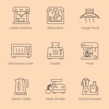Kitchen appliances. linear icon set Stock Illustration