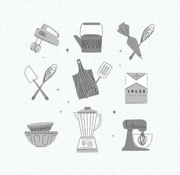 Kitchen appliances retro grey Stock Illustration