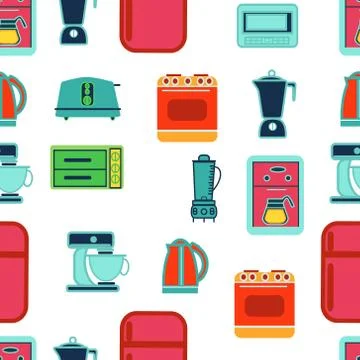 Kitchen appliances seamless pattern in flat design style Stock Illustration