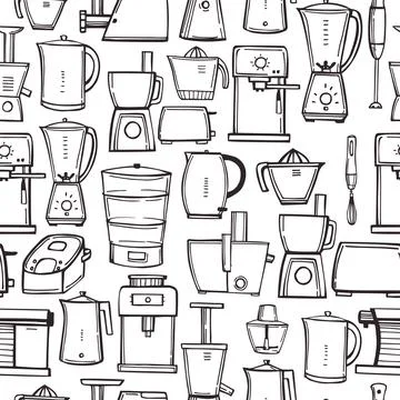 Kitchen appliances set.  Vector  pattern. Stock Illustration