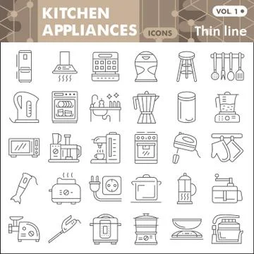 Kitchen appliances thin line icon set, kitchenware symbols collection or 스톡 일러스트