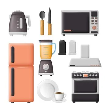 Kitchen appliances. Vector set of household electric appliances and utensils Stockillustratie
