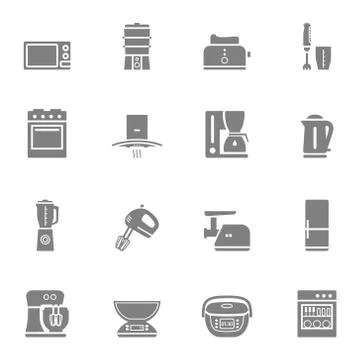 Kitchen appliances vector silhouette icon set Stock Illustration