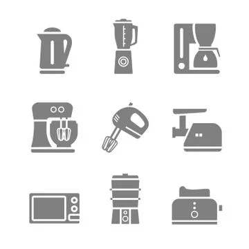 Kitchen appliances vector silhouette icon set Stock Illustration