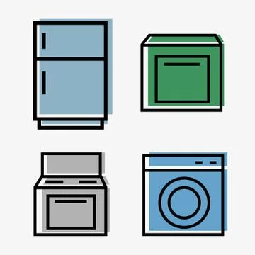 Kitchen Appliances Web - set of 4 icons - fridge, plate, Washer, Dishwasher Stock Illustration