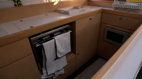 Kitchen area on a sailing boat Stock Footage 60392819