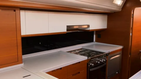 Kitchen area on a sailing boat Stock Footage 67498383