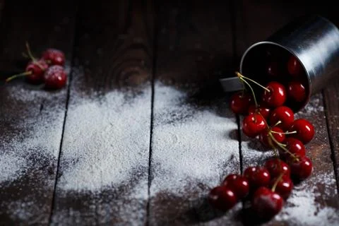 Kitchen background, cooking, bakery concept. Sprinkled flour and Stock Photos