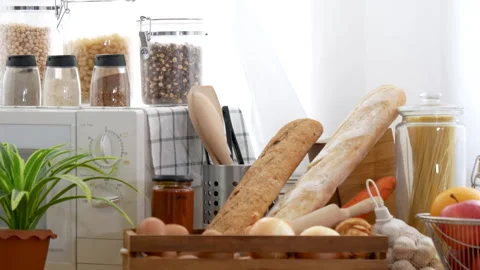 Kitchen background home interior bright simple decorated Video stock 287395871