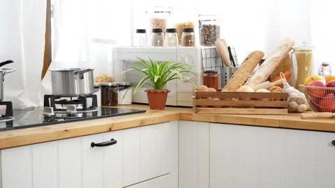 Kitchen background home interior bright simple decorated Stock Footage 287396111