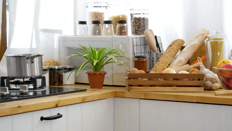 Kitchen background home interior bright simple decorated Stock Footage 287396167