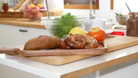 Kitchen background home interior bright simple decorated Stock Footage 287400002