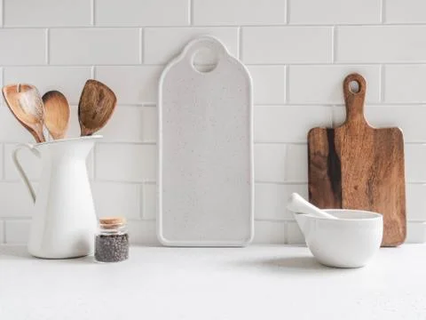 Kitchen background with kitchen utensils Stock Photos