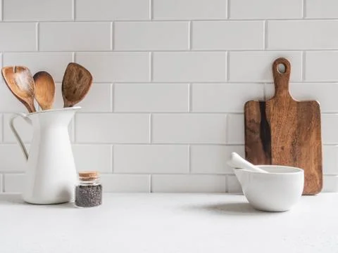 Kitchen background with kitchen utensils Stock Photos