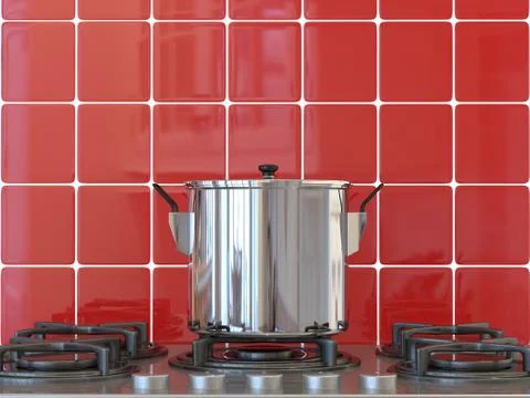 Kitchen background, pot on gas stove Stock Photos