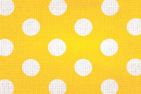 Kitchen Background textile Yellow with large White Polka Dots Foto stock