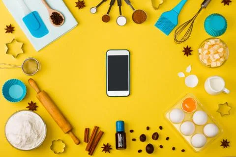 Kitchen baking mobile phone application service website mockup Stock Photos