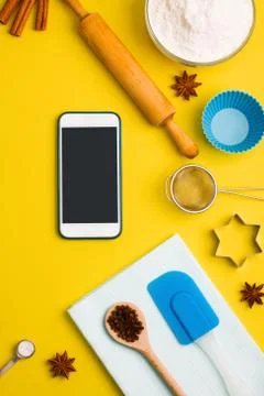 Kitchen baking mobile phone application service website mockup Stock Photos