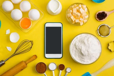Kitchen baking mobile phone application service website mockup Stock Photos