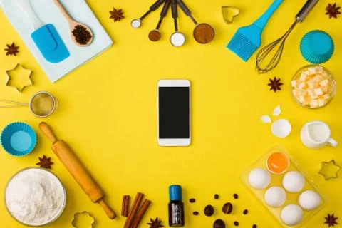Kitchen baking mobile phone application service website mockup Stock Photos
