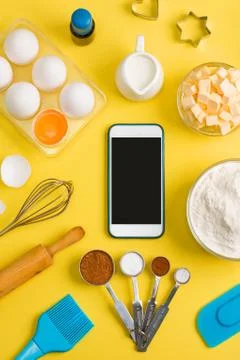 Kitchen baking mobile phone application service website mockup Stock Photos