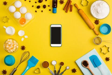 Kitchen baking mobile phone application service website mockup Stock Photos