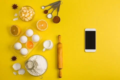 Kitchen baking mobile phone application service website mockup Stock Photos