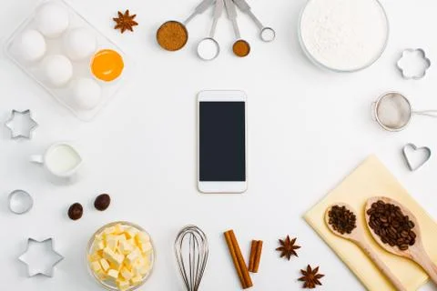 Kitchen baking mobile phone application service website mockup background Stock Photos
