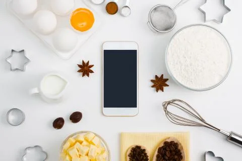 Kitchen baking mobile phone application service website mockup background Foto stock