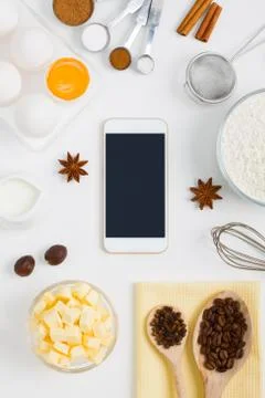 Kitchen baking mobile phone application service website mockup background Stock Photos