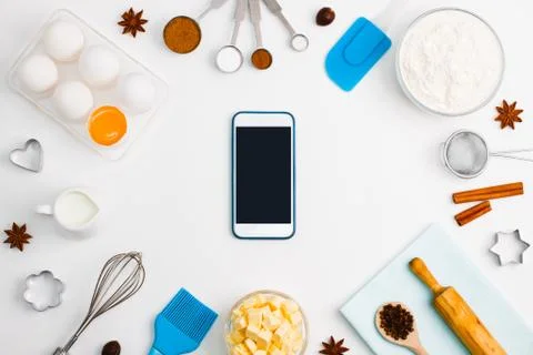 Kitchen baking mobile phone application service website mockup background Stock Photos