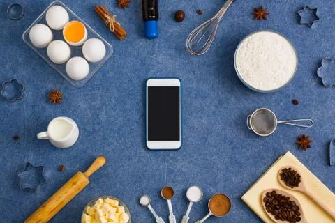 Kitchen baking mobile phone application service website mockup background Stock Photos