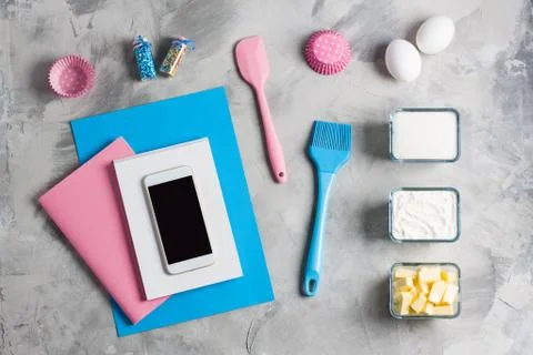 Kitchen baking mobile phone application service website mockup background Stock Photos