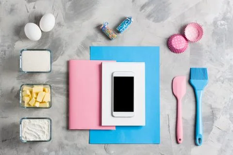 Kitchen baking mobile phone application service website mockup background Stock Photos