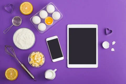 Kitchen baking mobile phone tablet application service website mockup Stock Photos