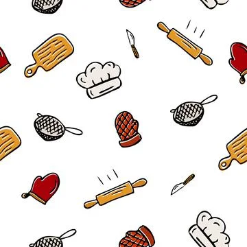 Kitchen baking utensils seamless pattern. All for baking. Image for bakeries and Stock Illustration