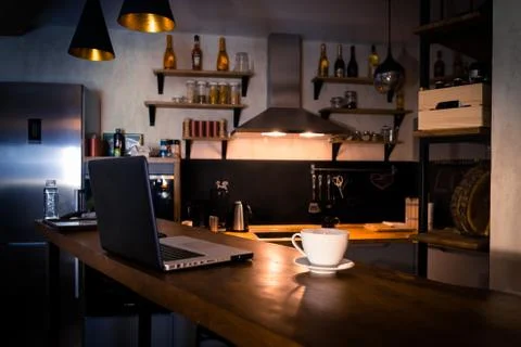 Kitchen with bar counter. Stock Photos