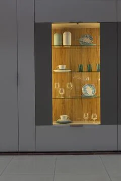 Kitchen bar in gray with backlighting 스톡 사진
