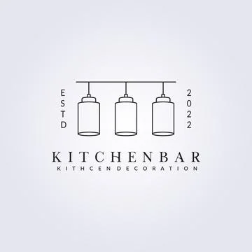 Kitchen bar interior design logo, kitchen bar line art logo vector illustrati Stock Illustration