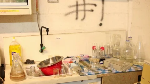 Kitchen with beakers Stock Footage 73762955