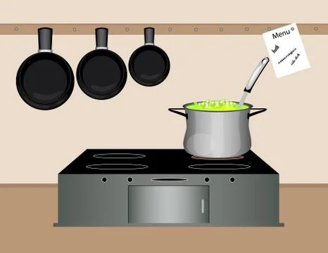 Kitchen with big stove. Background. Vector. Illustration Stock Illustration